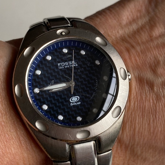 COPY - Fossil BLUE Men Watch Silver Round Blue Dial Silver Bracelet AM 3288 - Picture 5 of 8